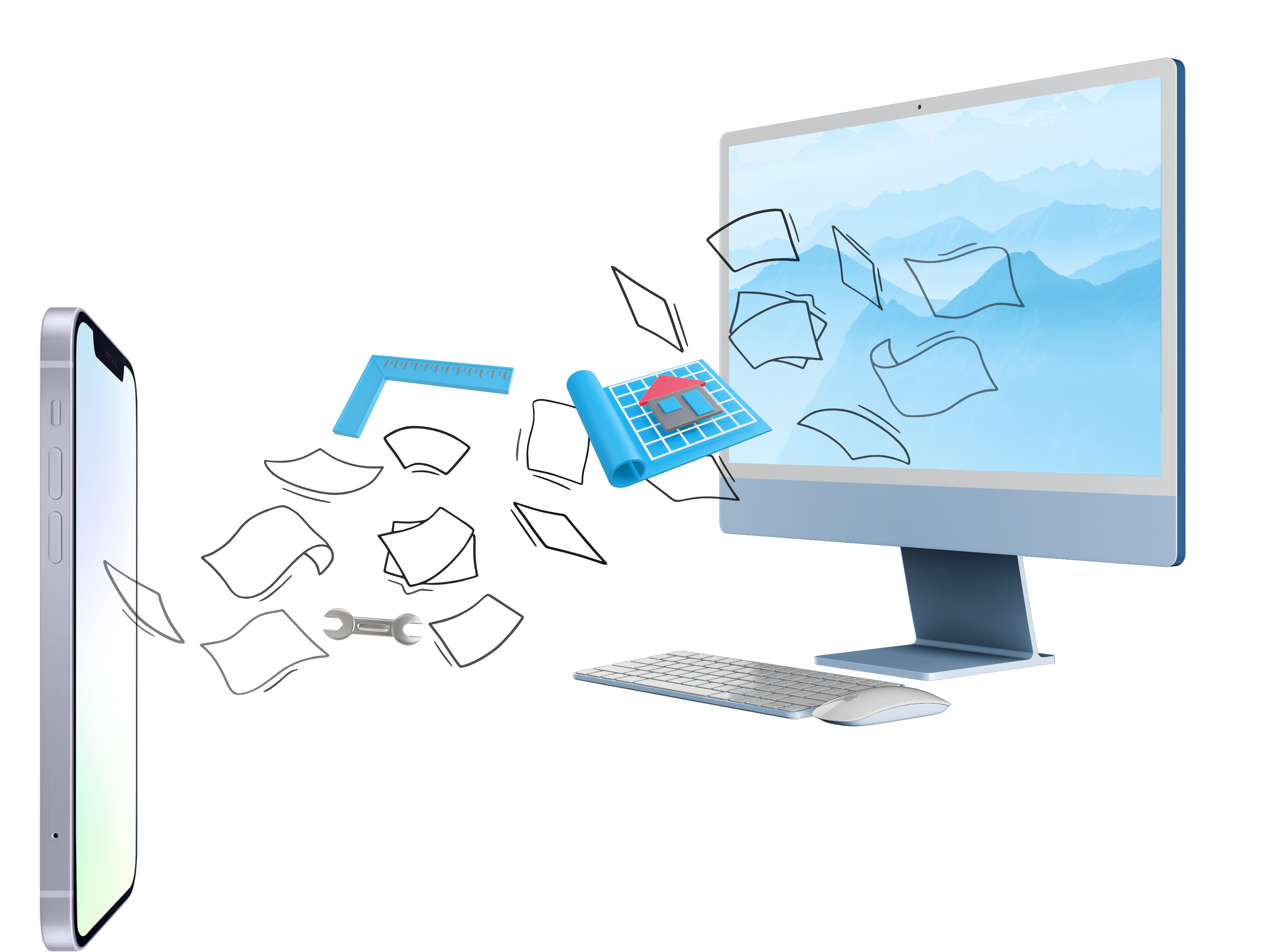 Cross-device functionality showing phone and desktop